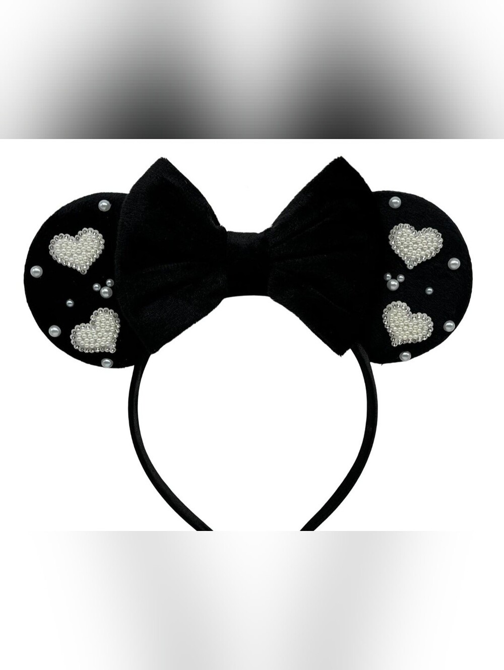 Black Pearl Heart Kids Headband with Bow